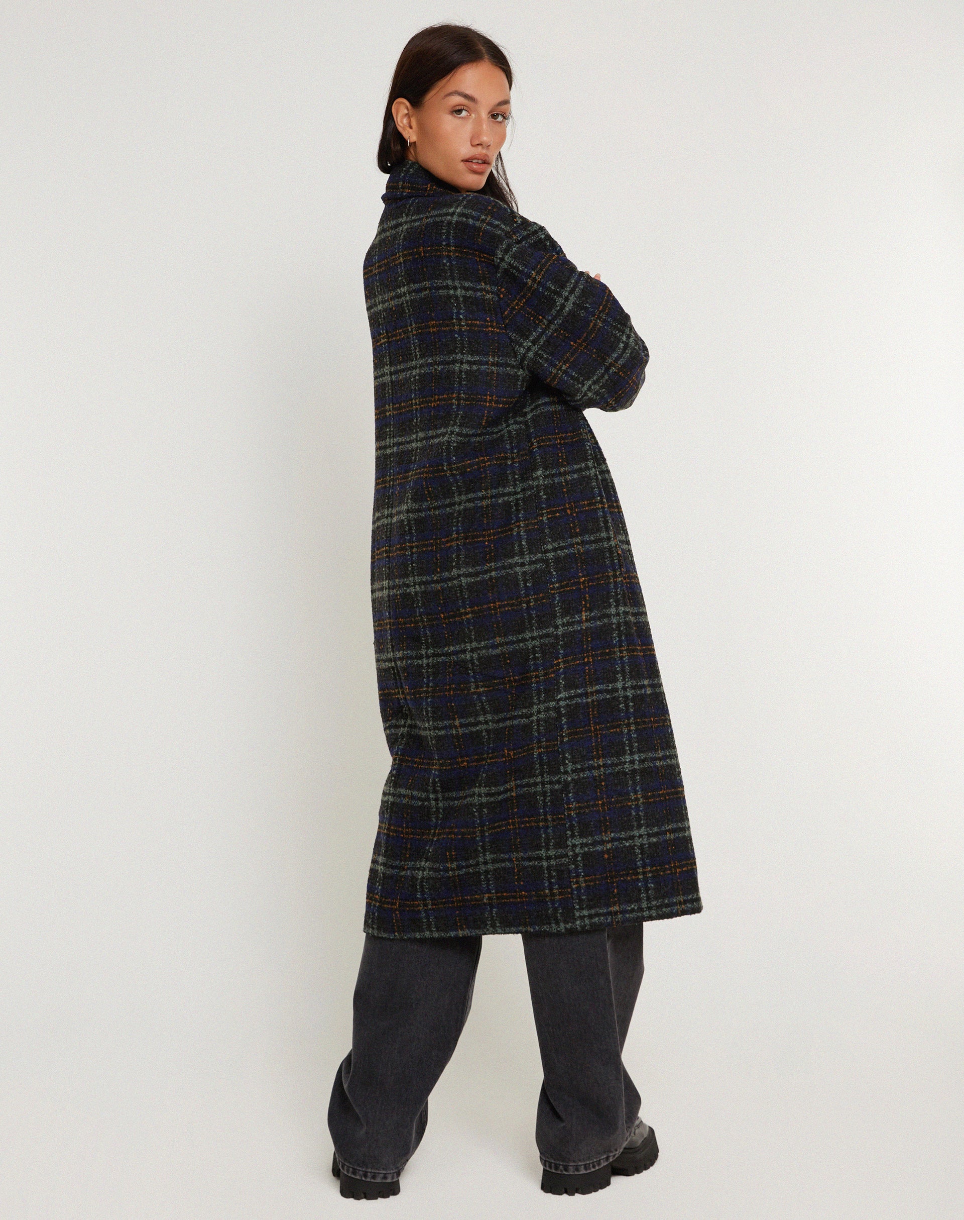 Orlova Coat in Check Navy Black and Brown - Image 3