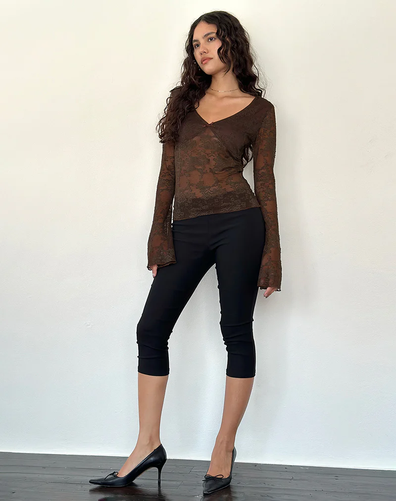 Orphee Long Sleeve Lace Top in Brown - Image 4