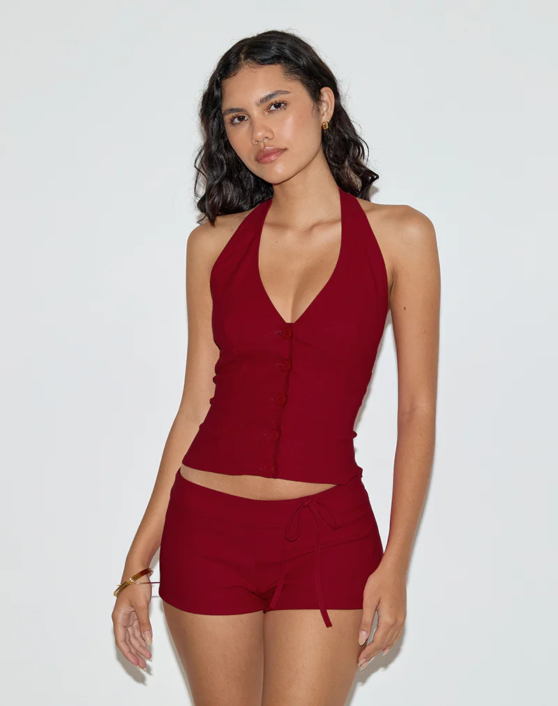 Ortee Halterneck Top in Tailoring Red - Image 3