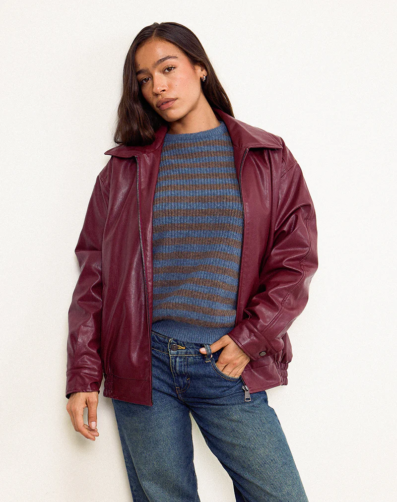 Orvala Knit Jumper in Slate and Brown Stripe - Image 2
