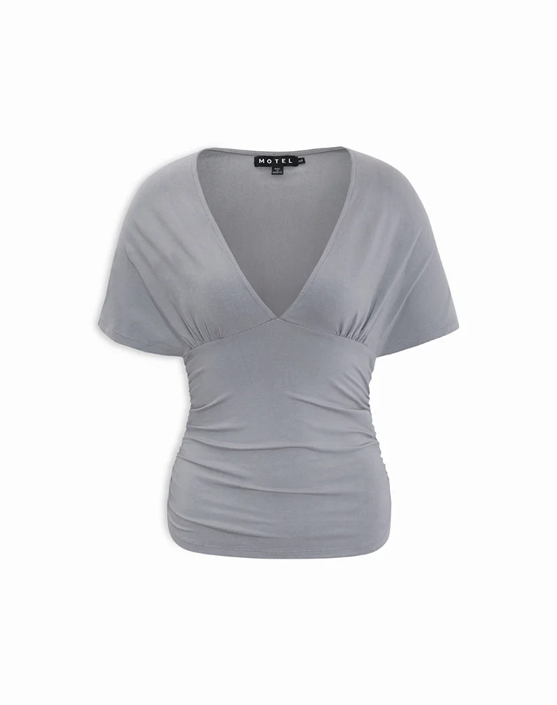 Osari Plunge Batwing Top in Jersey Grey - Image 2
