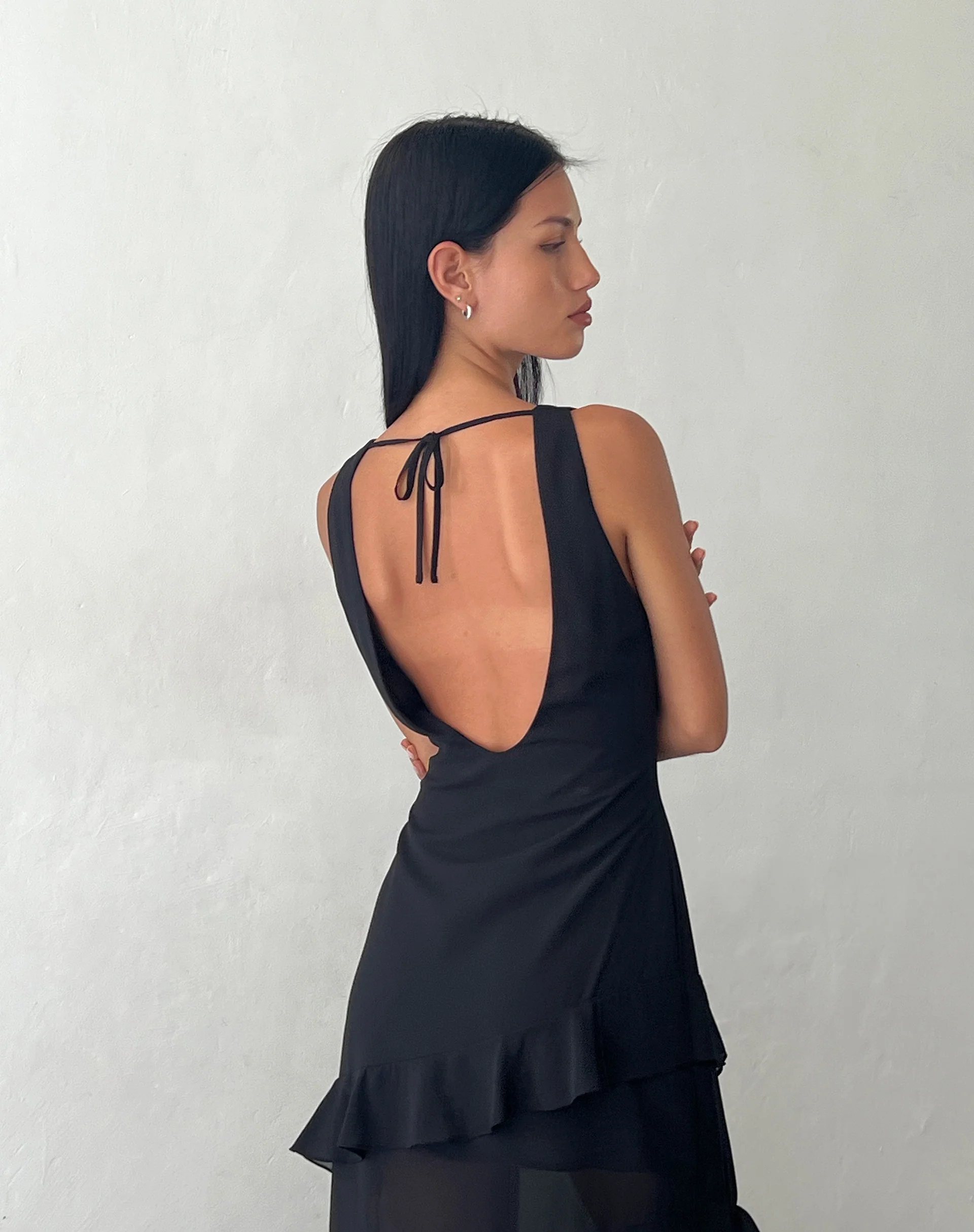 Otna Ruffle Detail Chiffon Maxi Dress in Black - Image 4