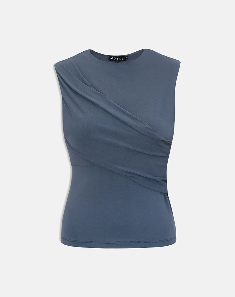 Otso Twist Wrap Top in Rayon Jersey Ocean Storm - Image 3