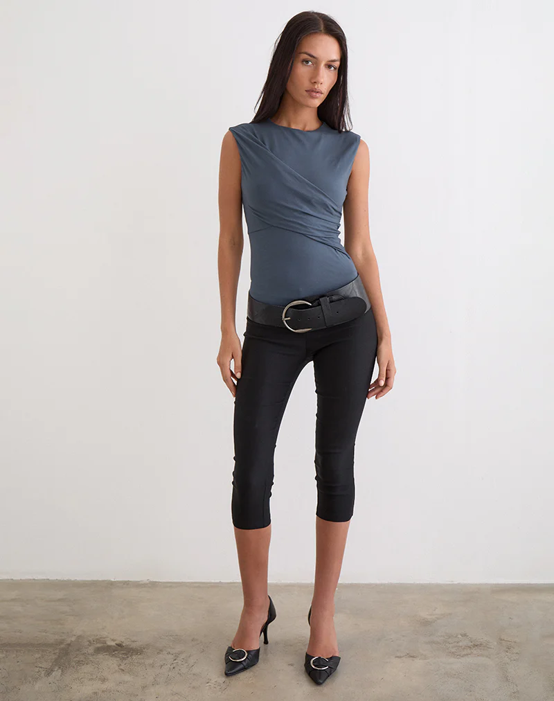 Otso Twist Wrap Top in Rayon Jersey Ocean Storm - Image 4