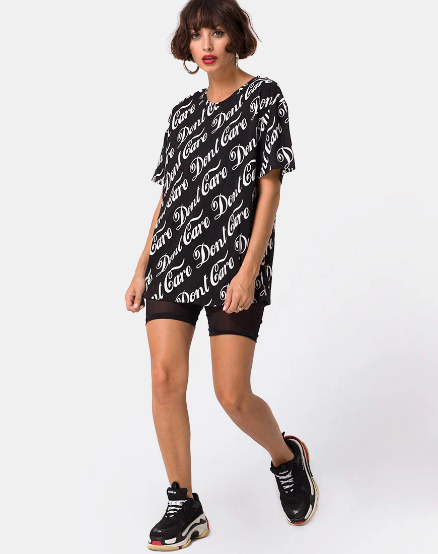 Oversize Basic Tee in Black Don’t Care Full Print by Mote - Image 3