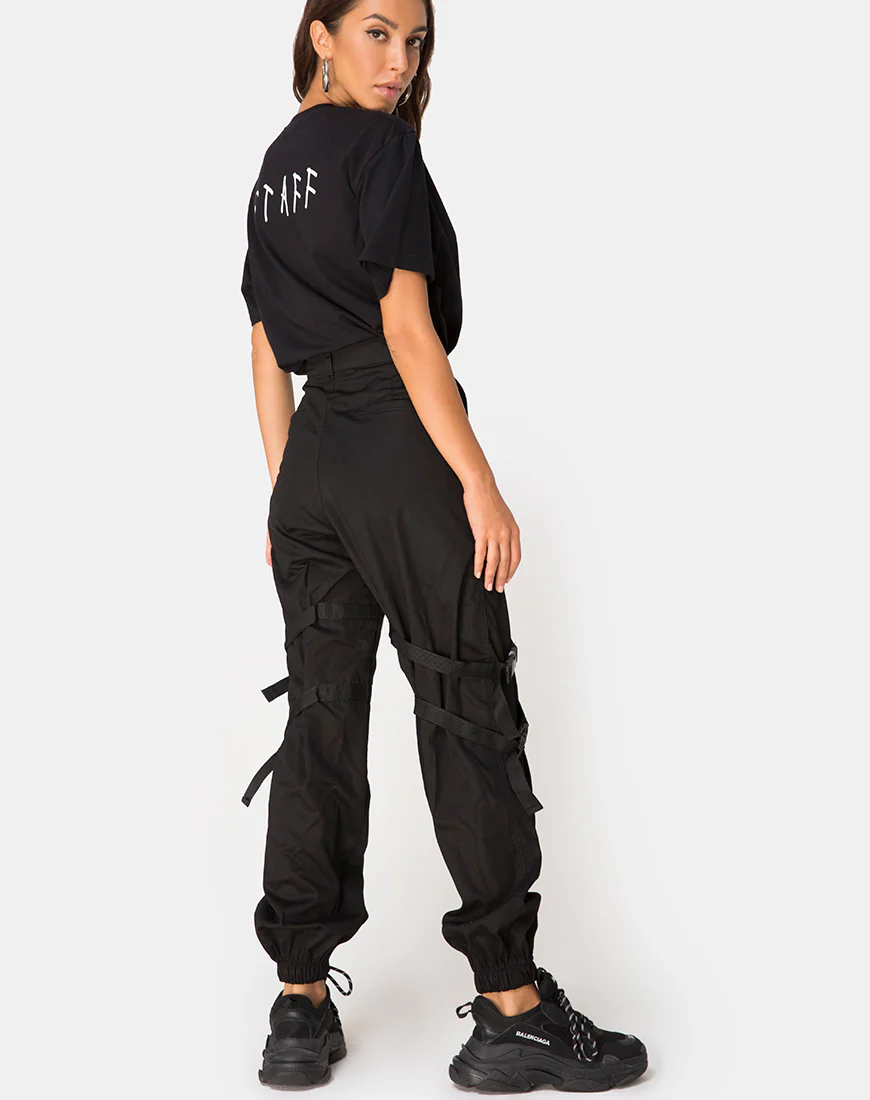Oversize Black Tee in Black on Tour 'staff' by Motel - Image 4