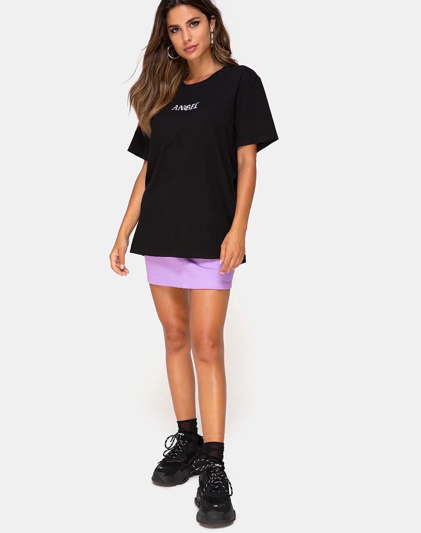 Oversize Basic Tee in Black with Angel Embro - Image 4