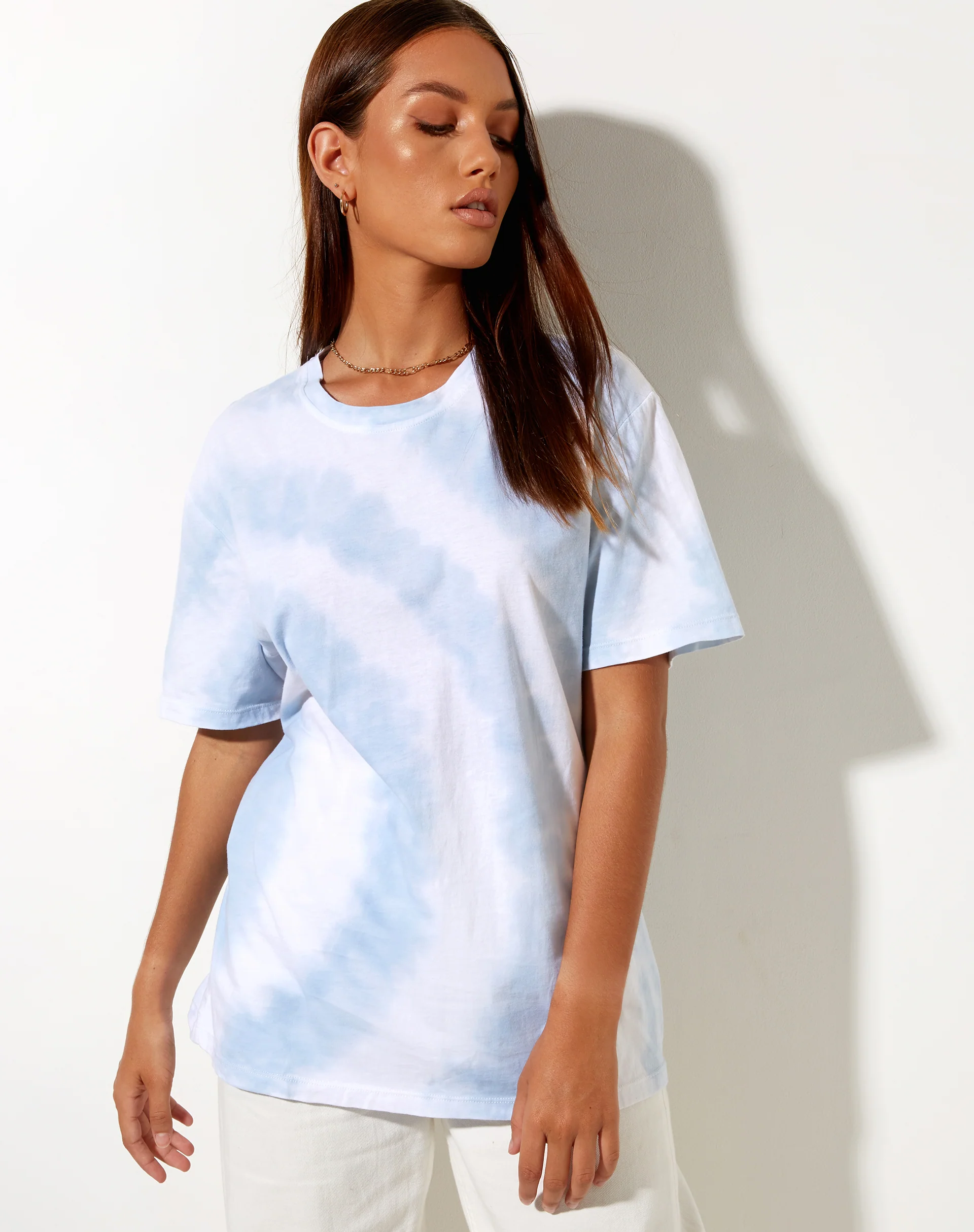 Oversize Basic Tee in Blue and White Swirl Tie Dye - Image 4
