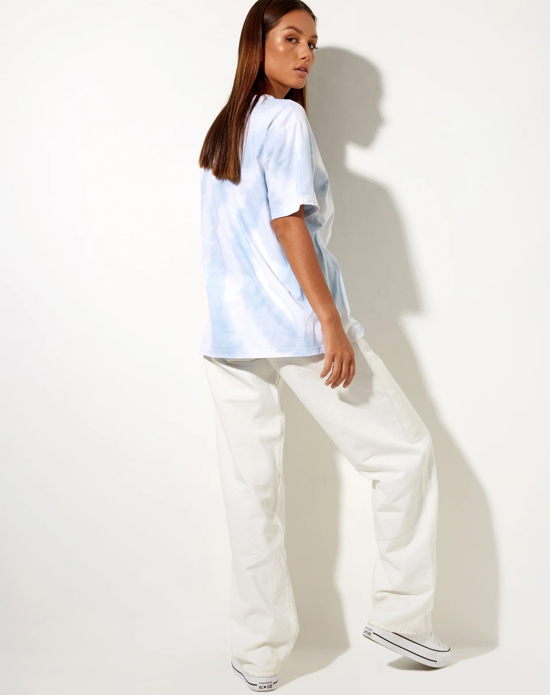 Oversize Basic Tee in Blue and White Swirl Tie Dye - Image 5