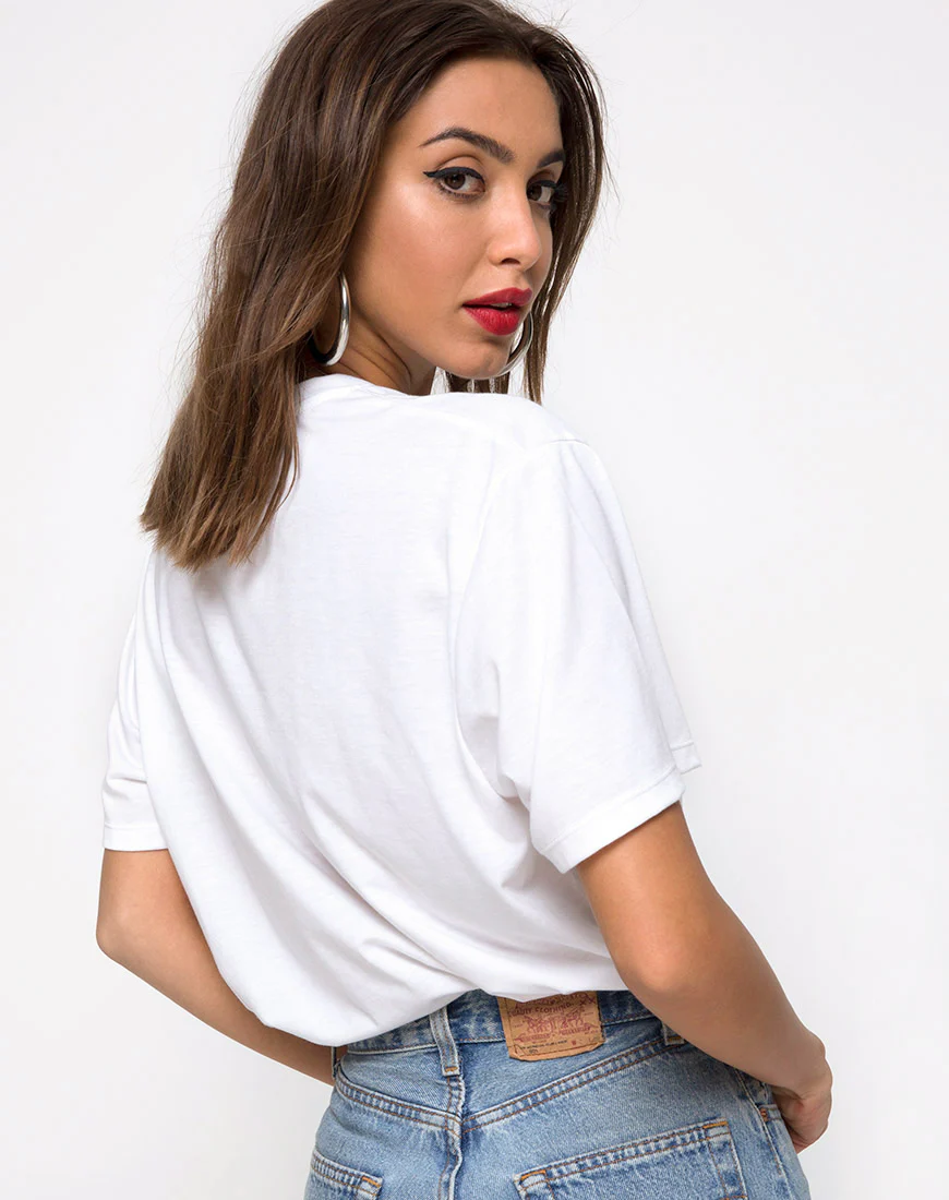 Oversize Basic Tee in White with Rose - Image 2