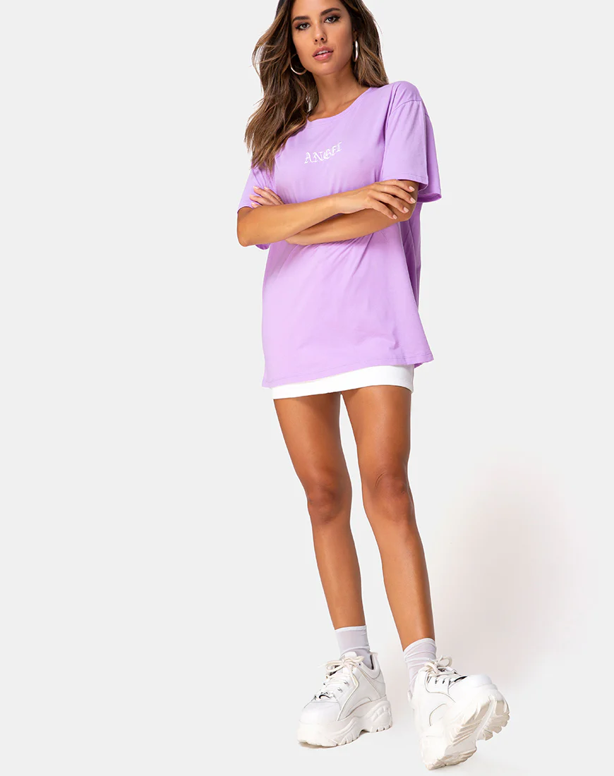 Oversize Basic Tee in Lilac with Angel Embro - Image 3