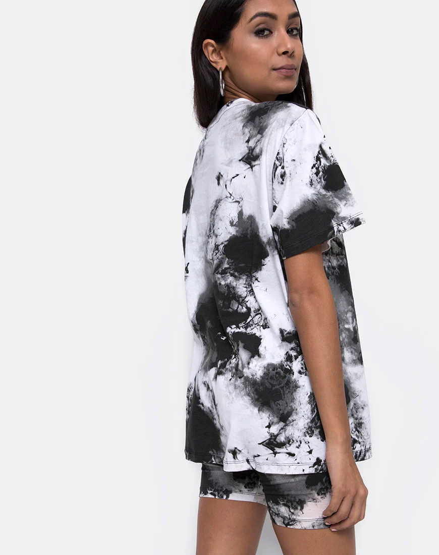 Oversize Basic Tee in Mono tie Dye Black and White - Image 2