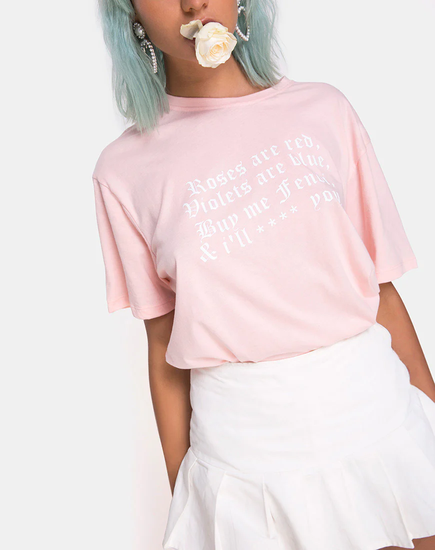 Oversize Basic Tee in Pink with Roses are Red Text  X Top Girl - Image 3