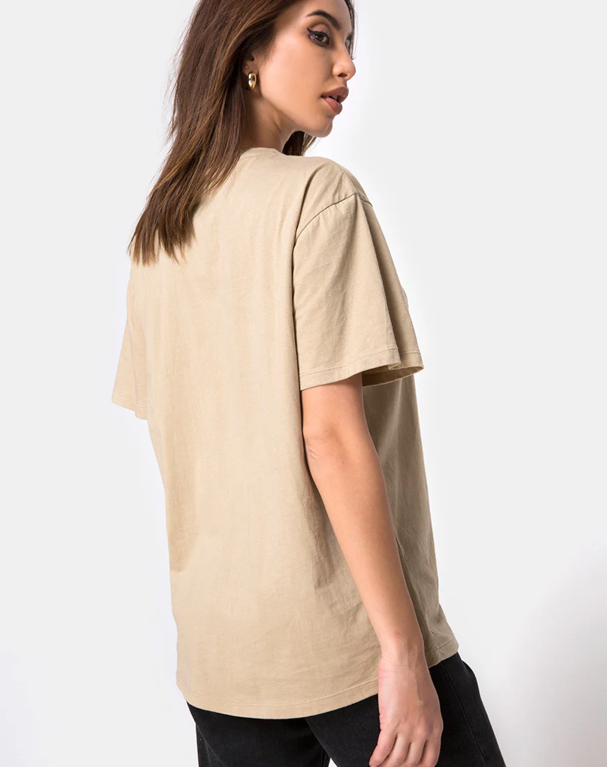 Oversize Basic Tee in Tan with Angel Embroidery - Image 3