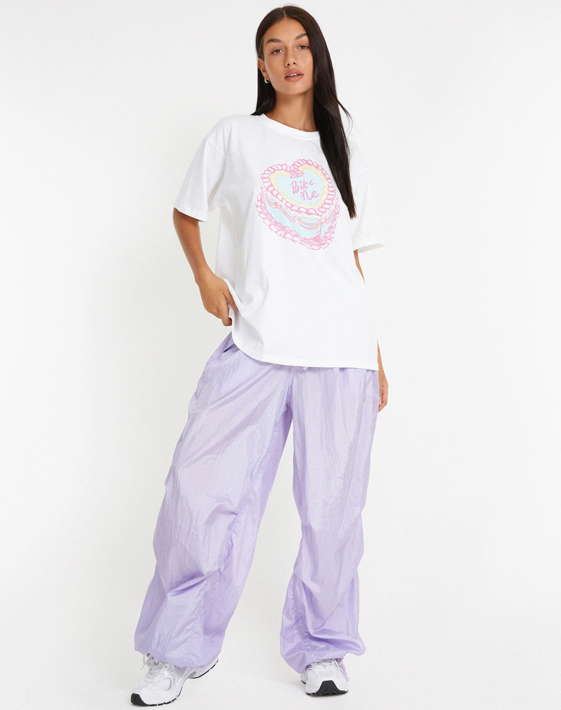 Oversize Basic Tee in White Bite Me - Image 3