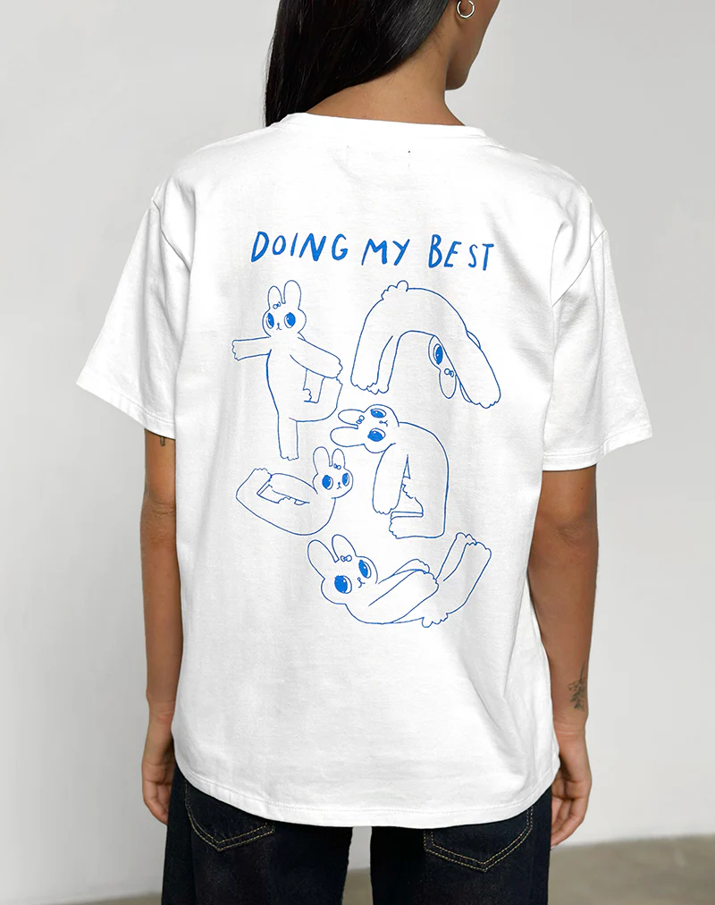 Oversize Basic Tee in White with Doing My Best Graphic - Image 3