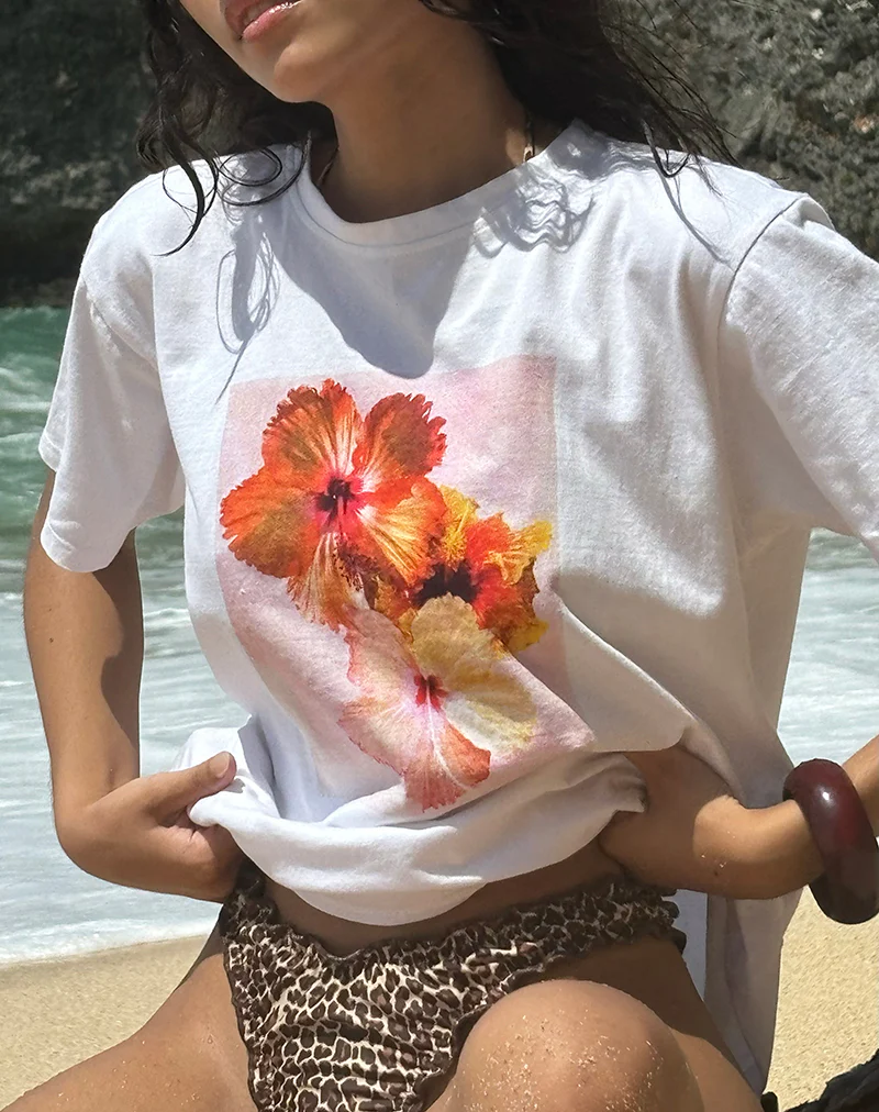 Oversized Basic Tee in White Hibiscus - Image 5