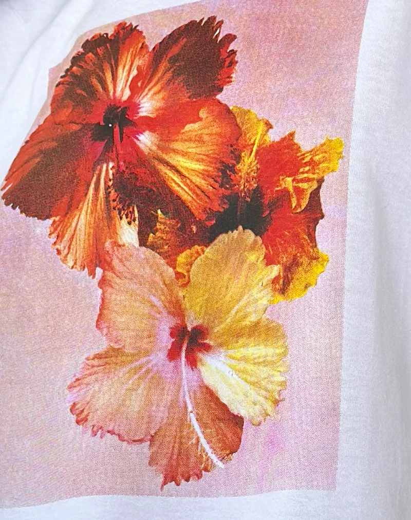 Oversized Basic Tee in White Hibiscus - Image 6