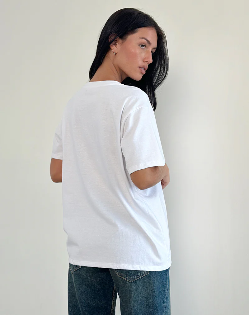Oversized Basic Tee in White with Kitty - Image 3