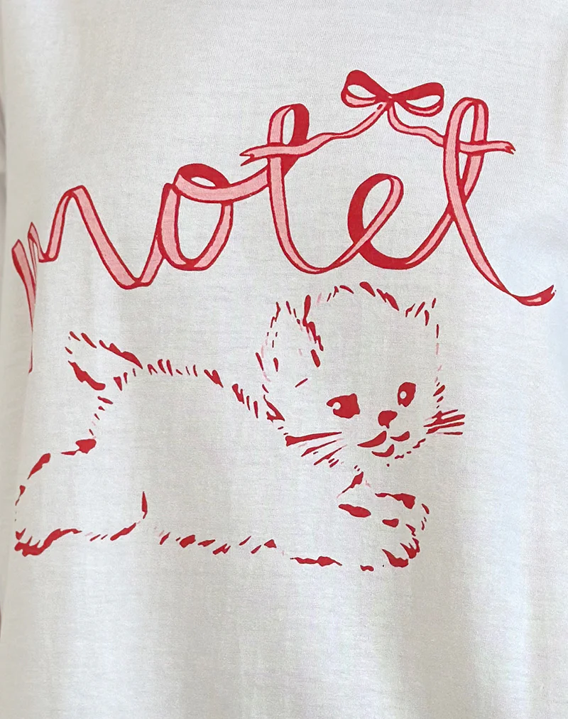Oversized Basic Tee in White with Kitty - Image 6