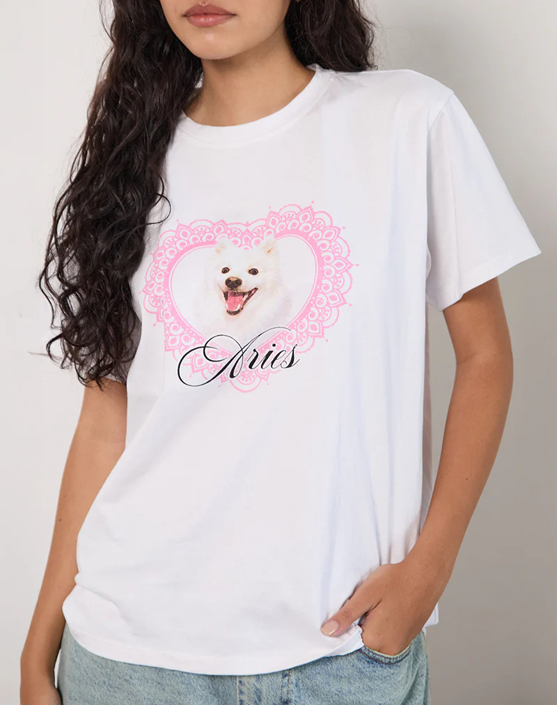 Oversize Basic Tee in White with Aries Motel Pet Print - Image 4