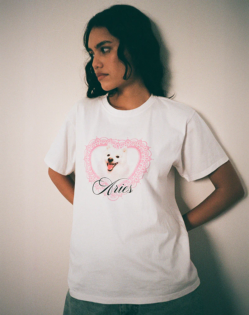Oversize Basic Tee in White with Aries Motel Pet Print - Image 5