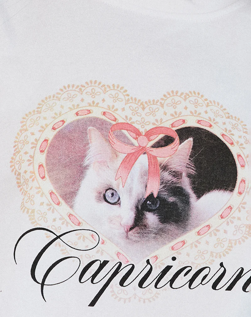 Oversize Basic Tee in White with Capricorn Motel Pet Print - Image 6