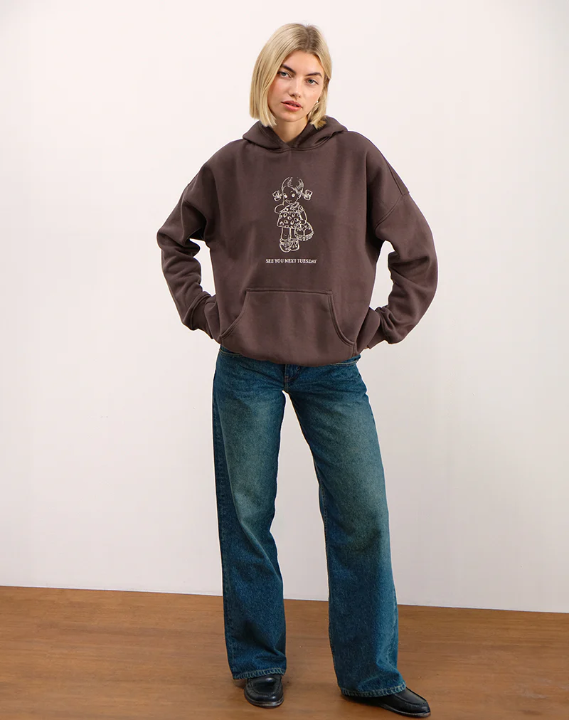 Oversize Hoodie in Deep Mahogany with See You Next Tuesday Print - Image 4