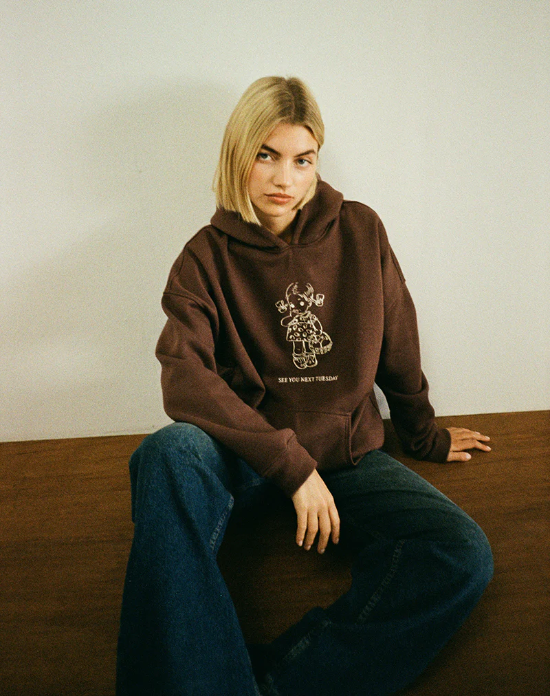 Oversize Hoodie in Deep Mahogany with See You Next Tuesday Print - Image 5