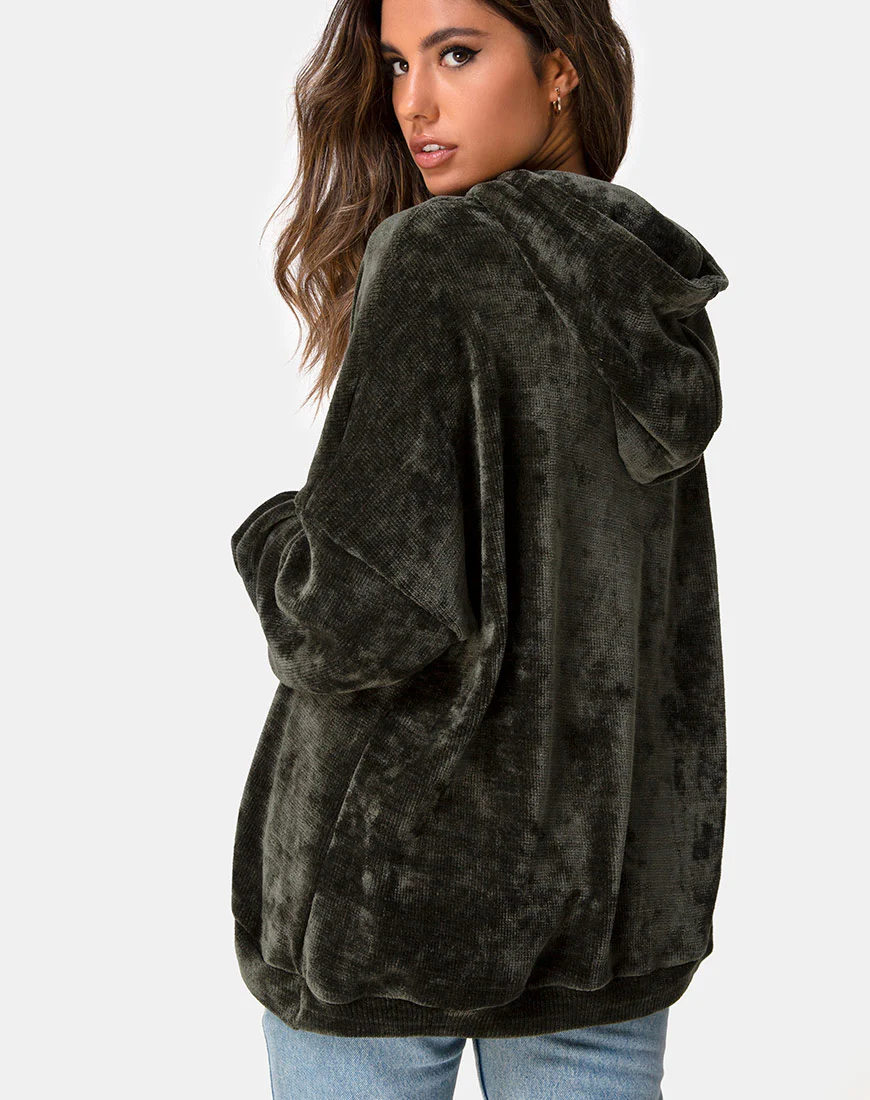 Oversize Hoody in Chenille Olive - Image 2