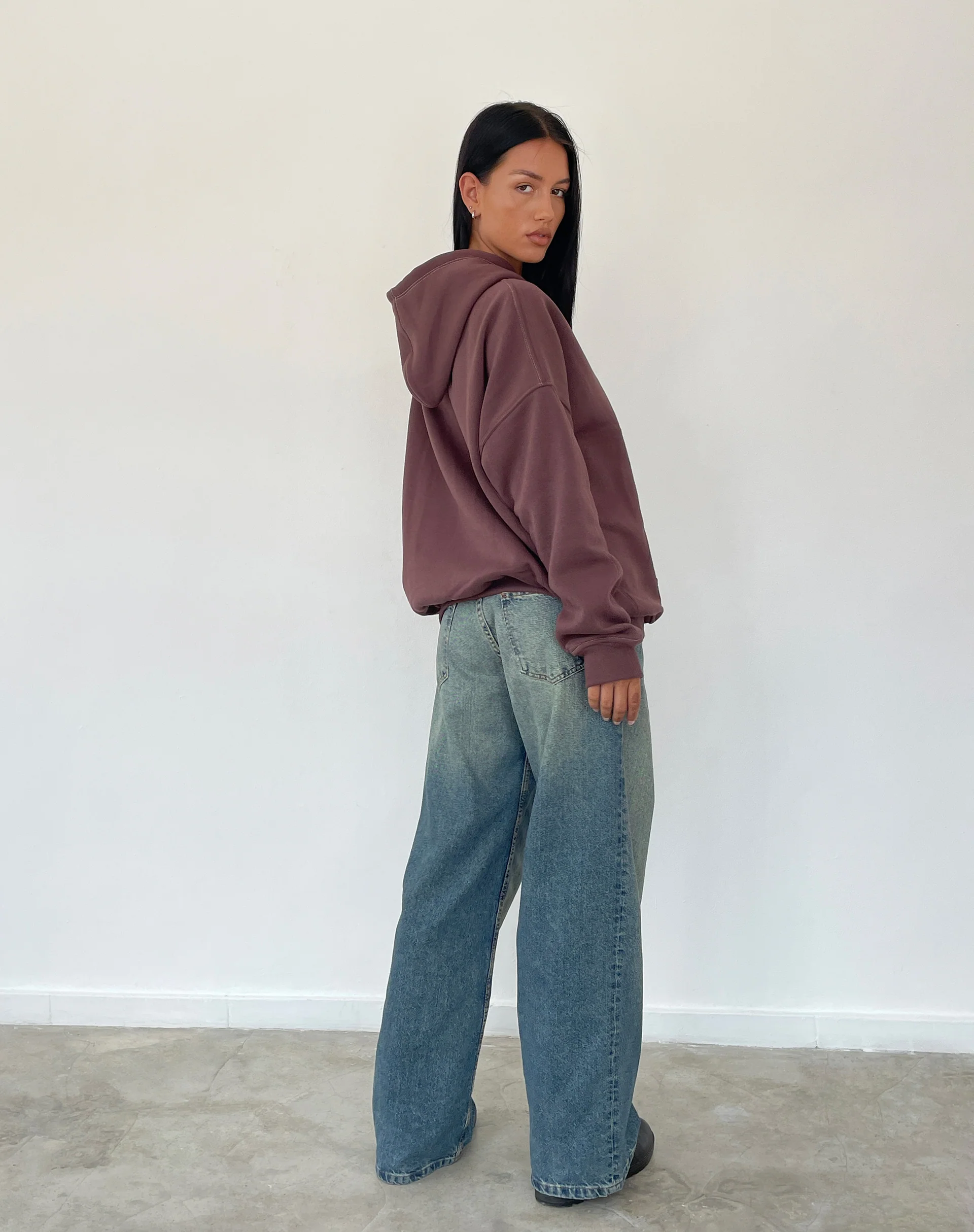 Oversize Hoodie in Deep Mahogany with Motel Scribble Embroidery - Image 3