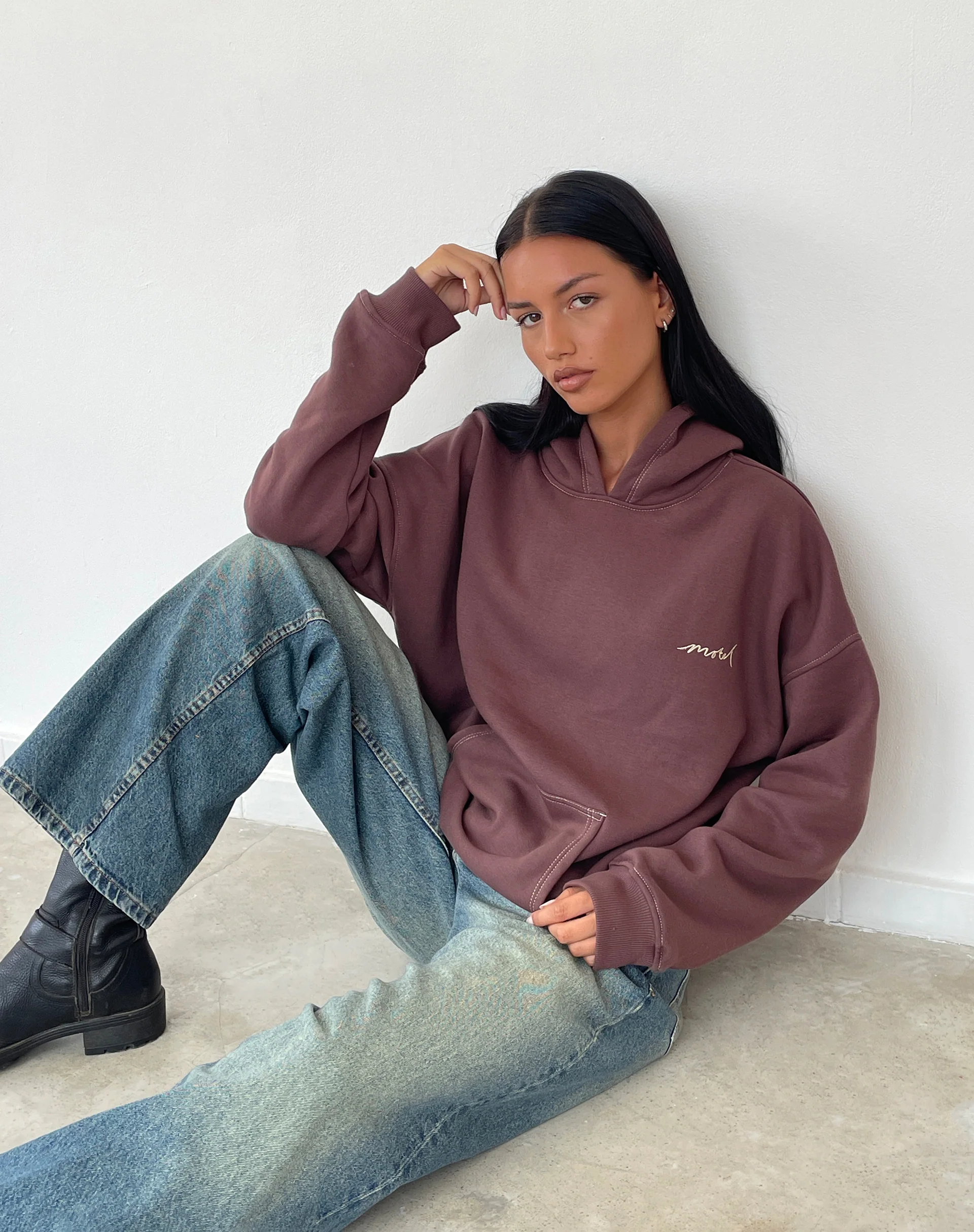 Oversize Hoodie in Deep Mahogany with Motel Scribble Embroidery - Image 4