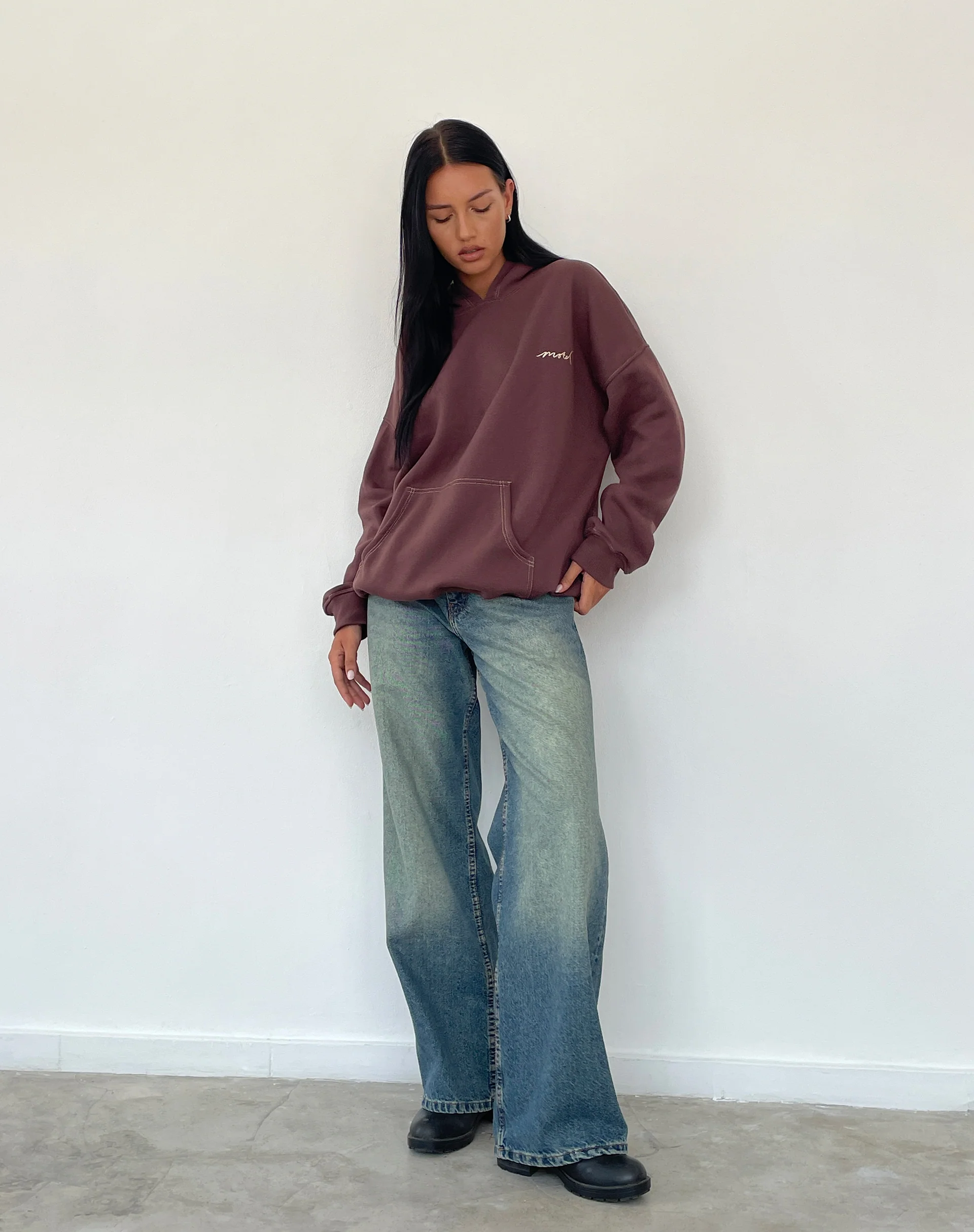 Oversize Hoodie in Deep Mahogany with Motel Scribble Embroidery - Image 5