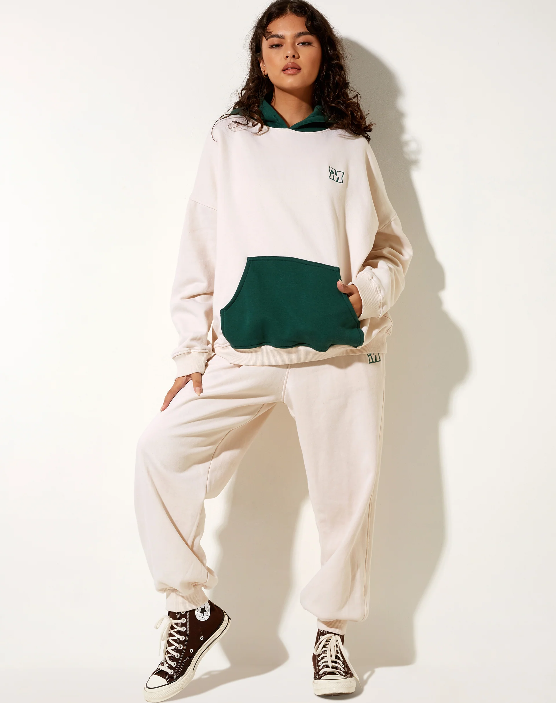 Oversize Hoodie in Forest Green Winter White M Embro - Image 3