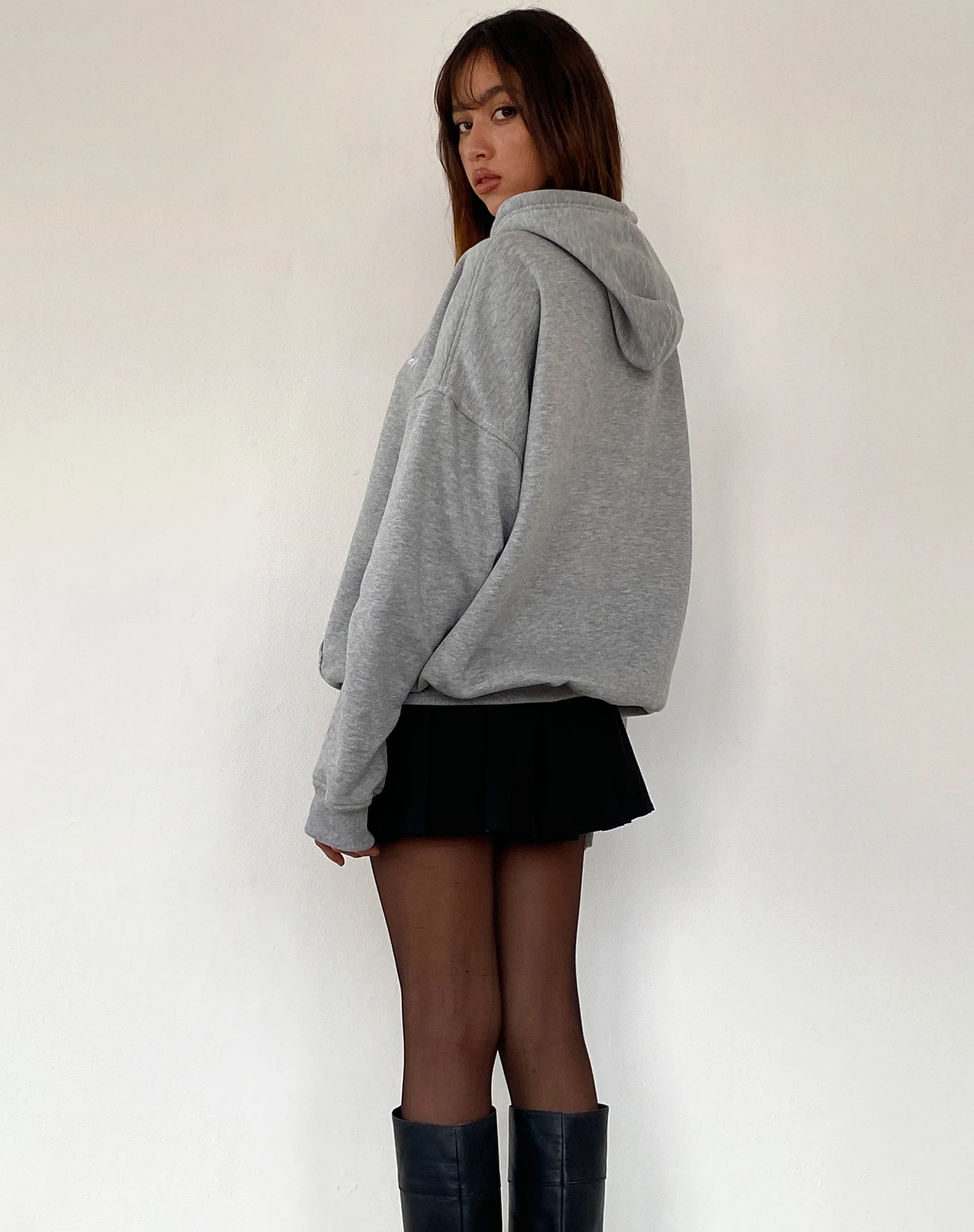 Oversize Hoodie in Grey Marl with Motel Scribble Embroidery - Image 5