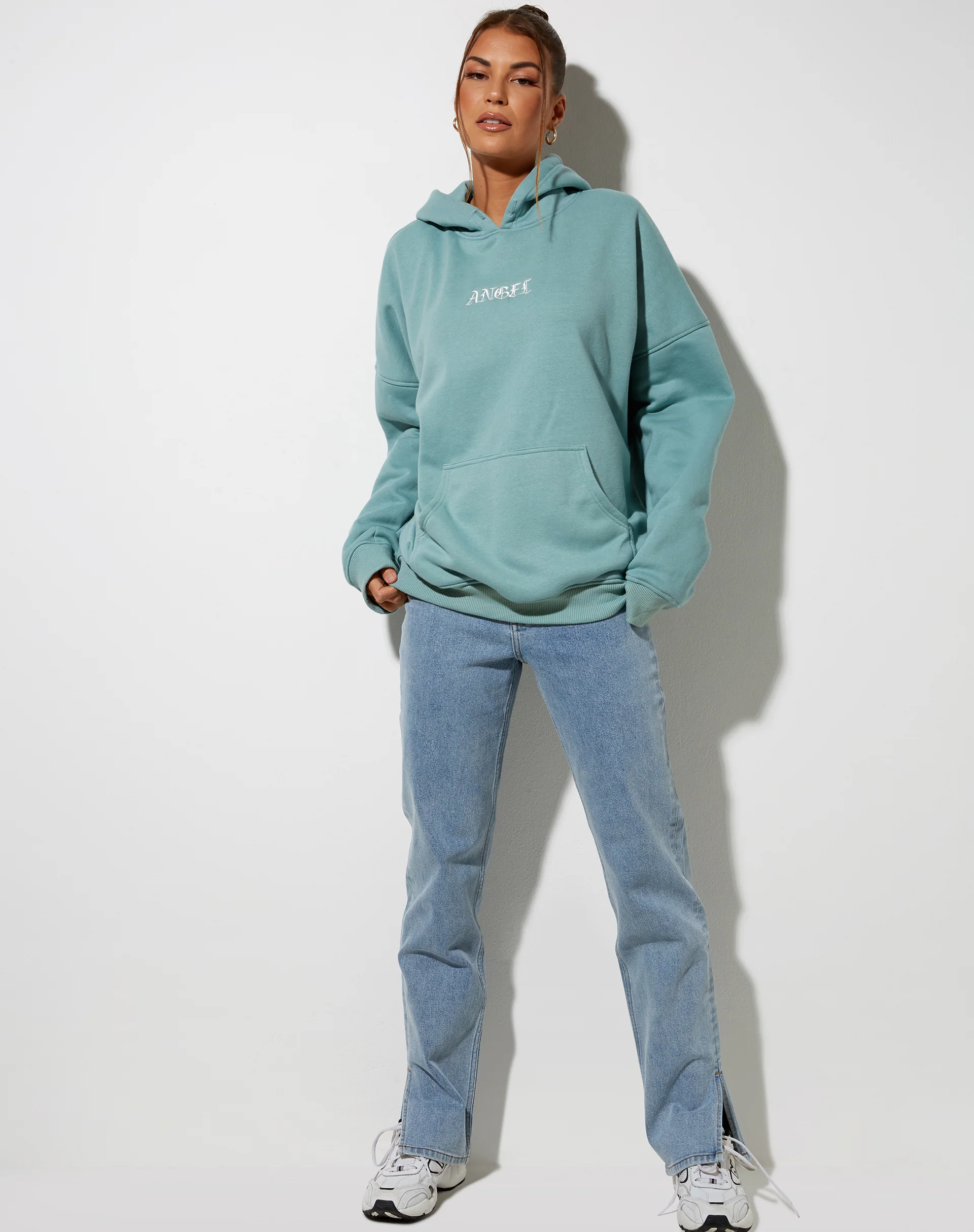 Oversize Hoodie in Seafoam 'Angel' Embro - Image 3