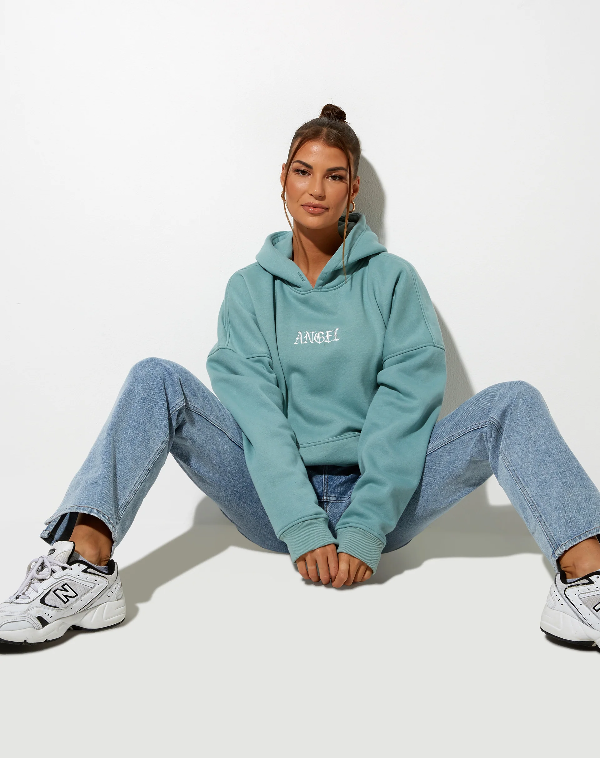 Oversize Hoodie in Seafoam 'Angel' Embro - Image 4