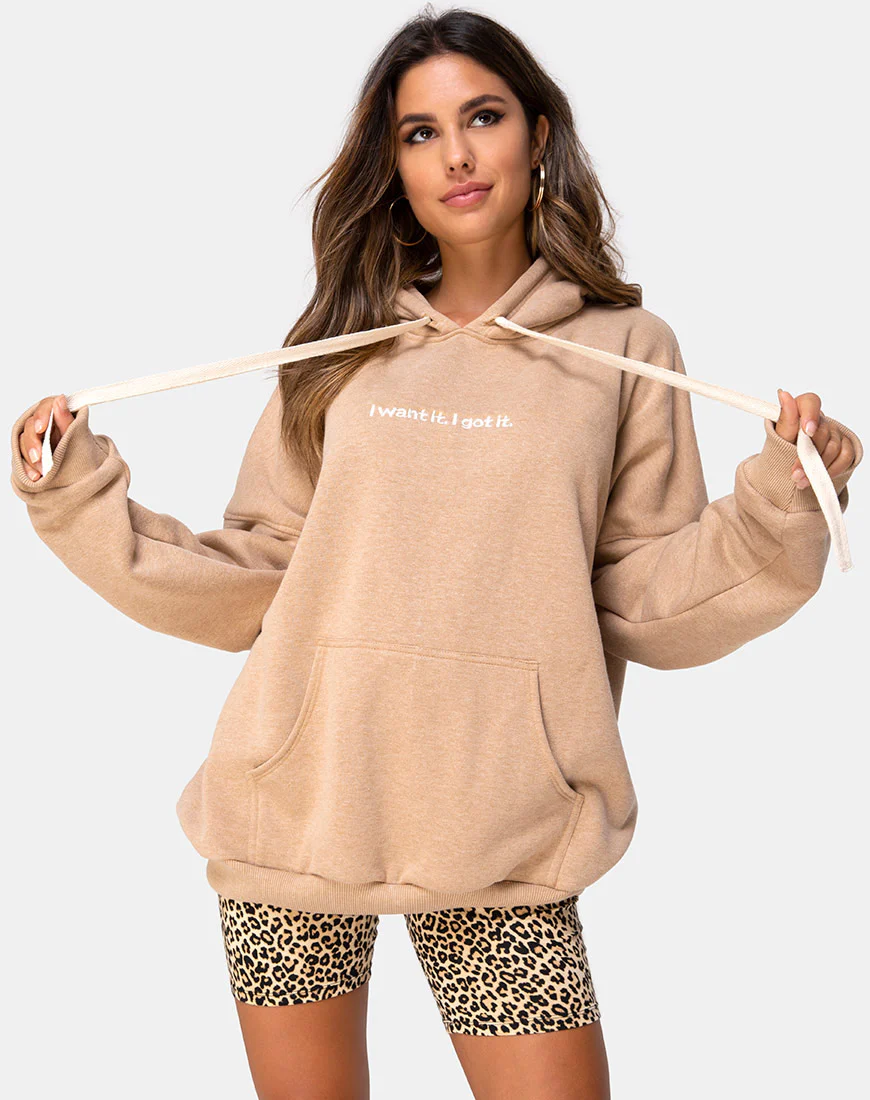 Oversize Hoody in Tan I Want it Embro - Image 5