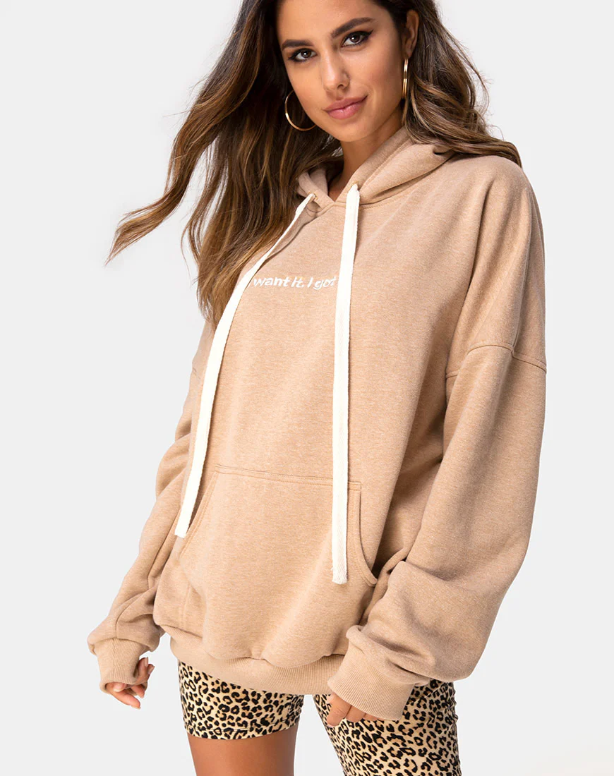 Oversize Hoody in Tan I Want it Embro - Image 6