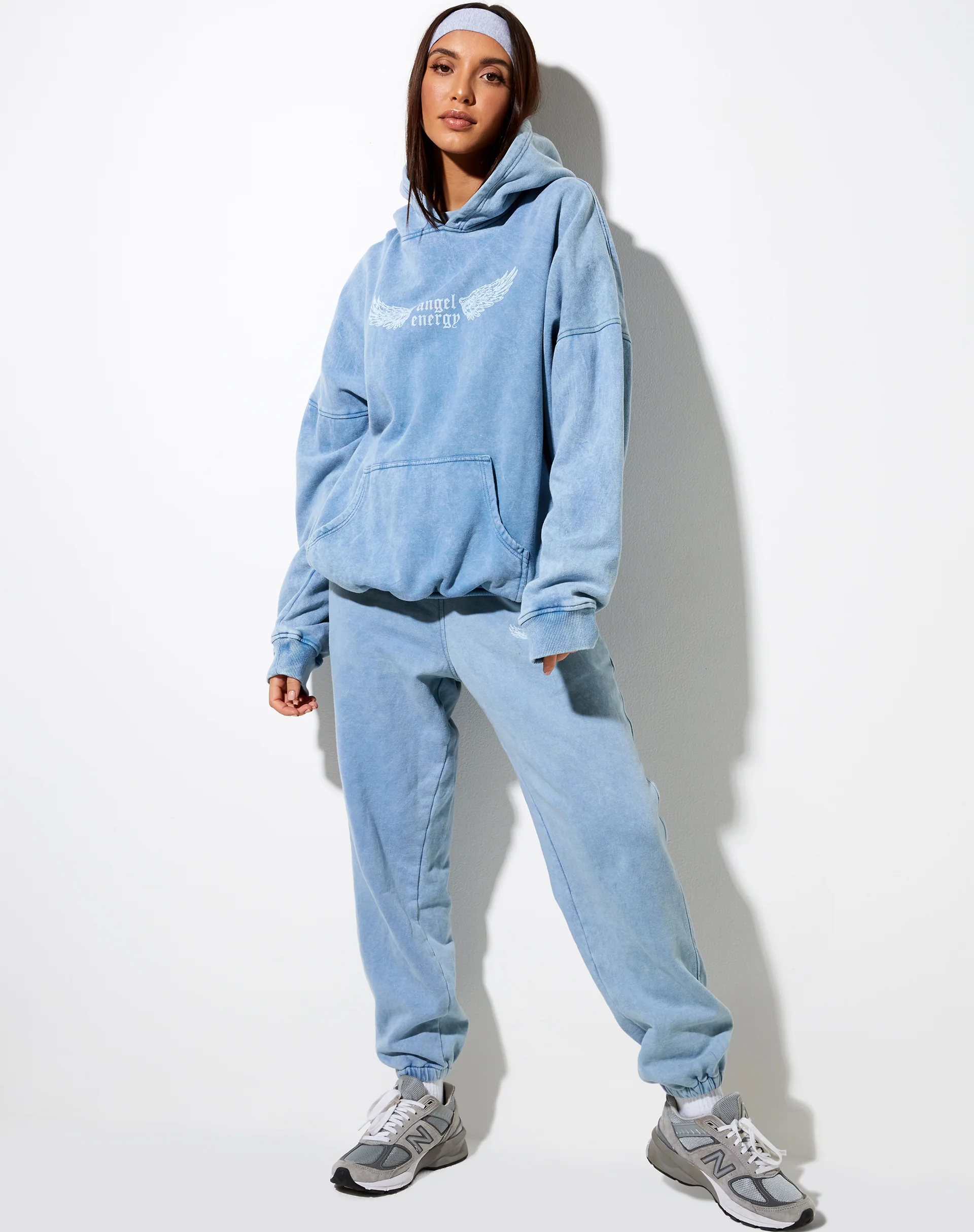 Oversize Hoodie in Washed Blue 'Angel Energy' Wings - Image 4