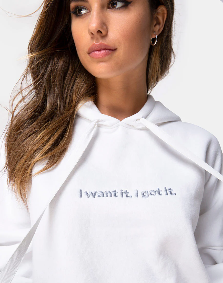 Oversize Hoody in White I Want it Embro - Image 5
