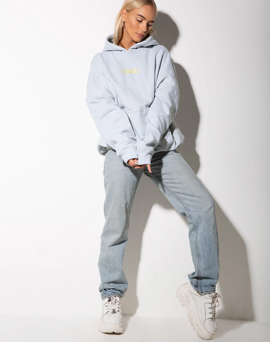 Oversize Hoody in Baby Blue with Lemon 'Angel' Embro - Image 7