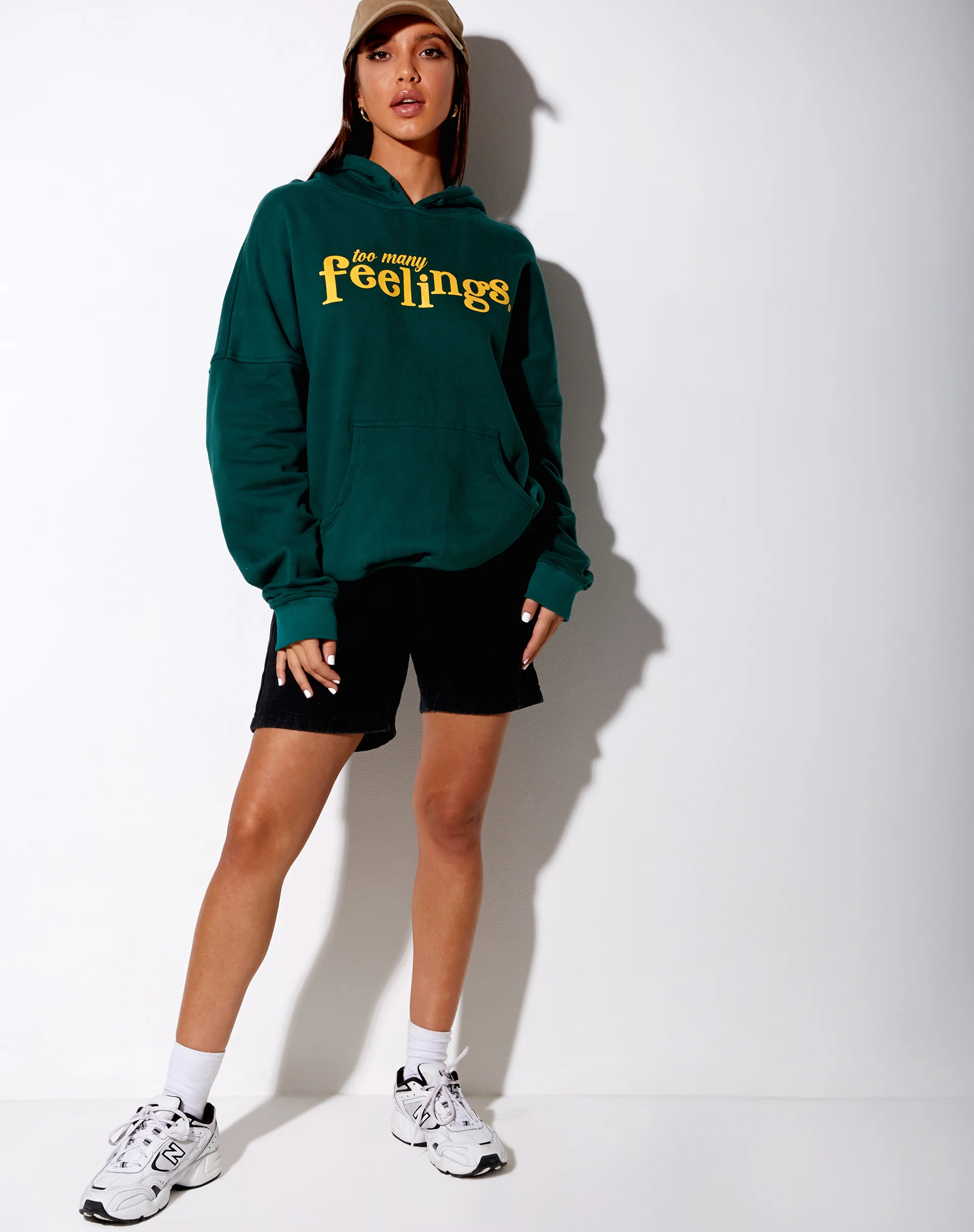 Oversize Hoody in Bottle Green 'Too Many Feelings' - Image 3