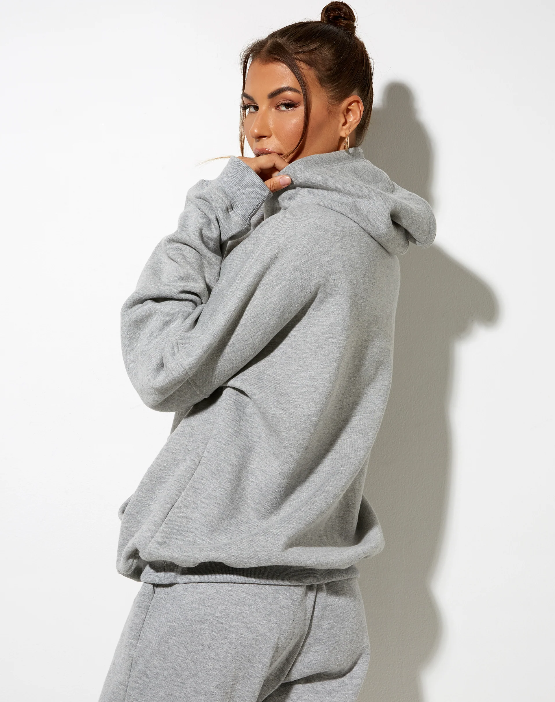 Oversize Hoody in Greymarl with 'Angel' Embro in Lemon - Image 3