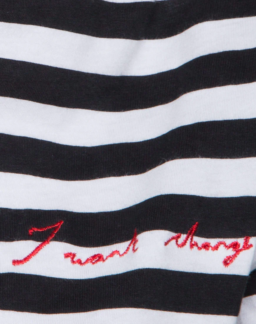 Oversize Longsleeve Tee in I Want Change BW Stripe - Image 5