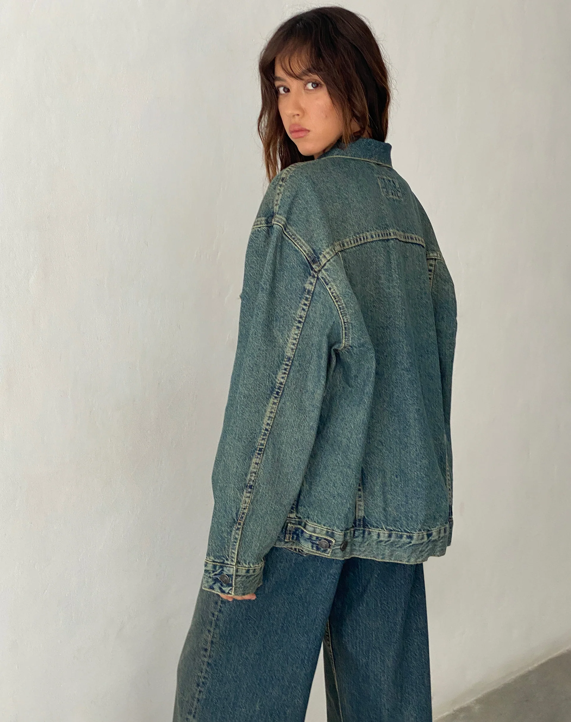 Oversized Denim Jacket in Brown Blue Acid - Image 4