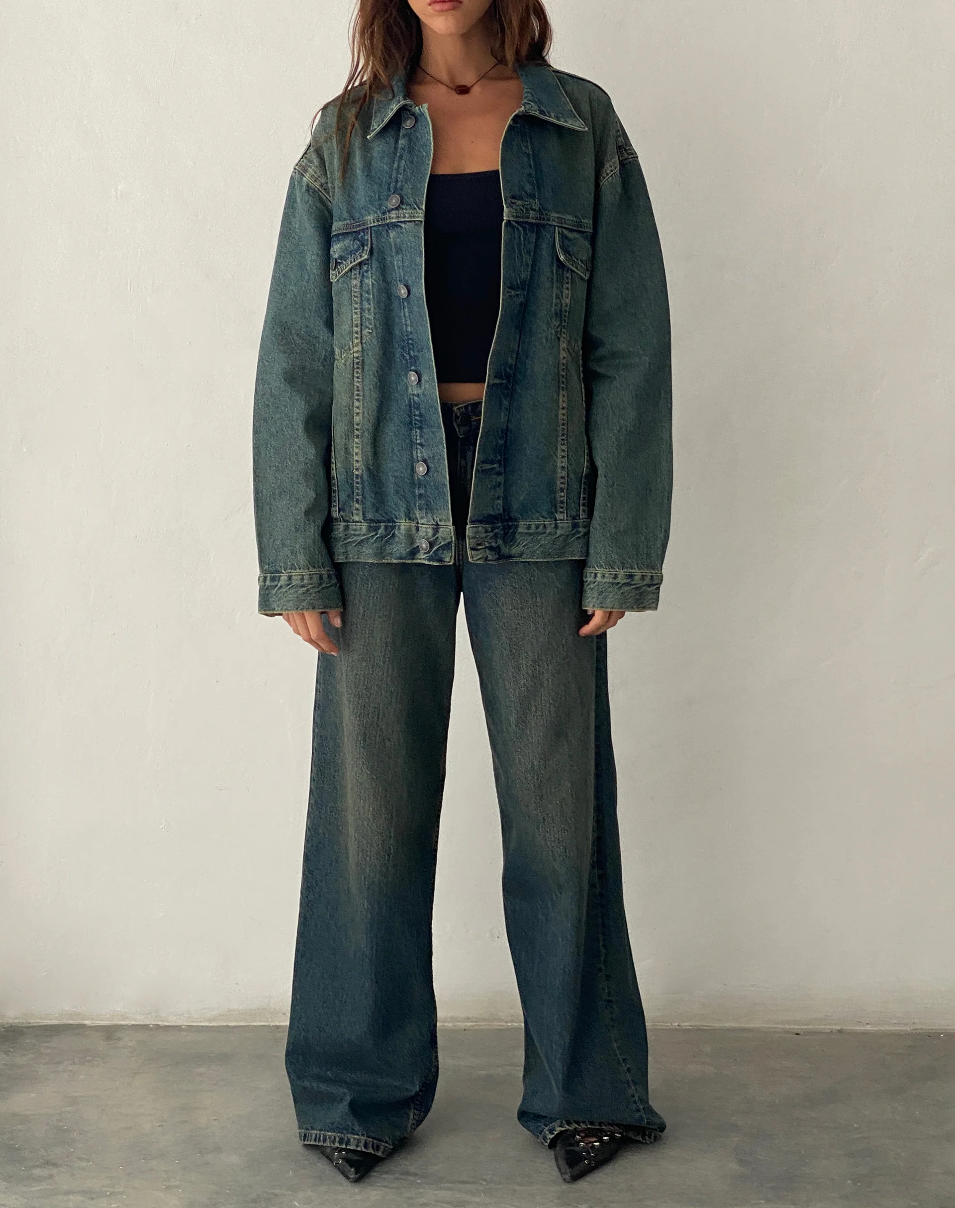 Oversized Denim Jacket in Brown Blue Acid - Image 5