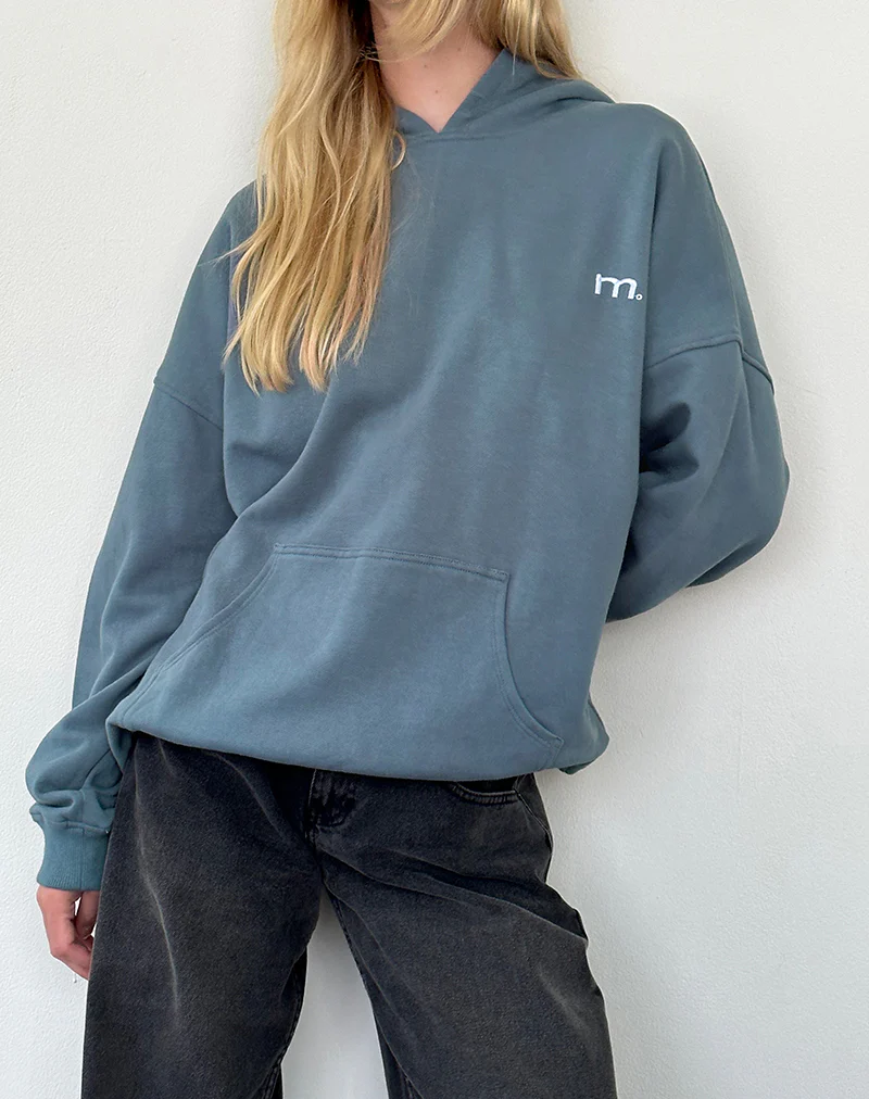 Oversized Hoodie in Blue Mirage with White 'MOTEL' Embroidery - Image 2