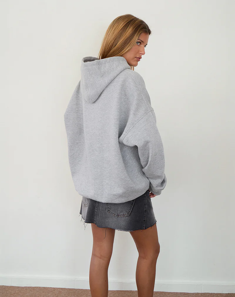 Oversized Hoodie in Grey Marl with I Love 2010's Print - Image 4