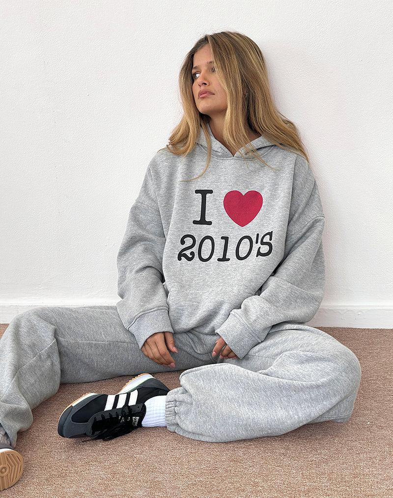 Oversized Hoodie in Grey Marl with I Love 2010's Print - Image 5